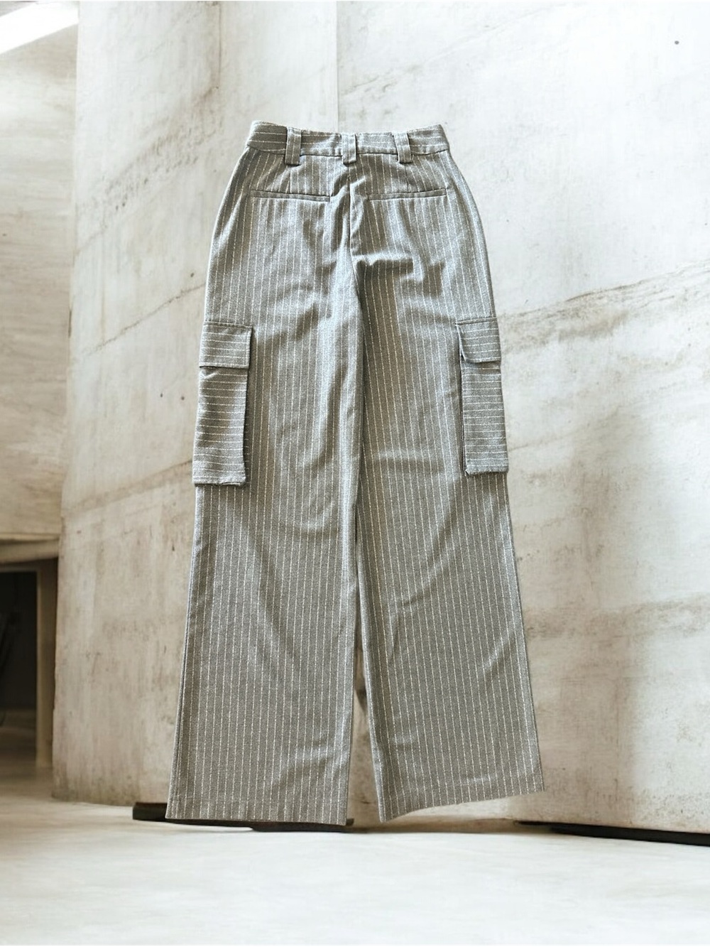 Ramy Brook Gray Pinstripe Wide-Leg Cargo Pants